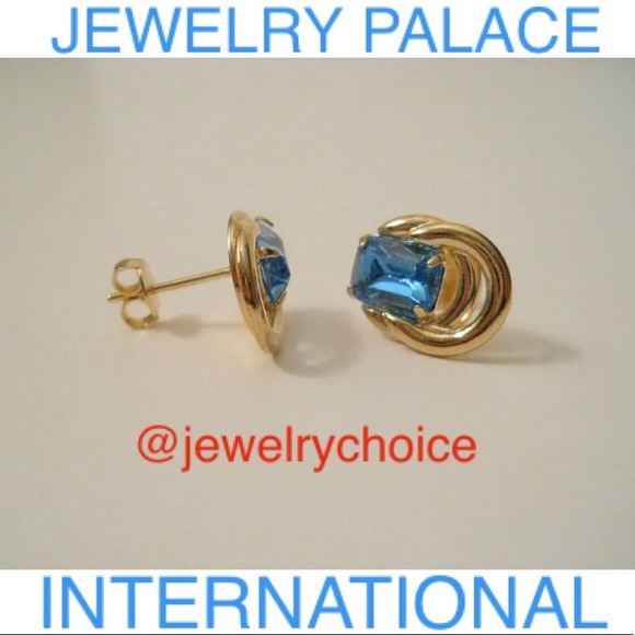 14K Gold Filled Stunning Light Blue Cubic Zirconia Post Earrings - Picture 8 of 11